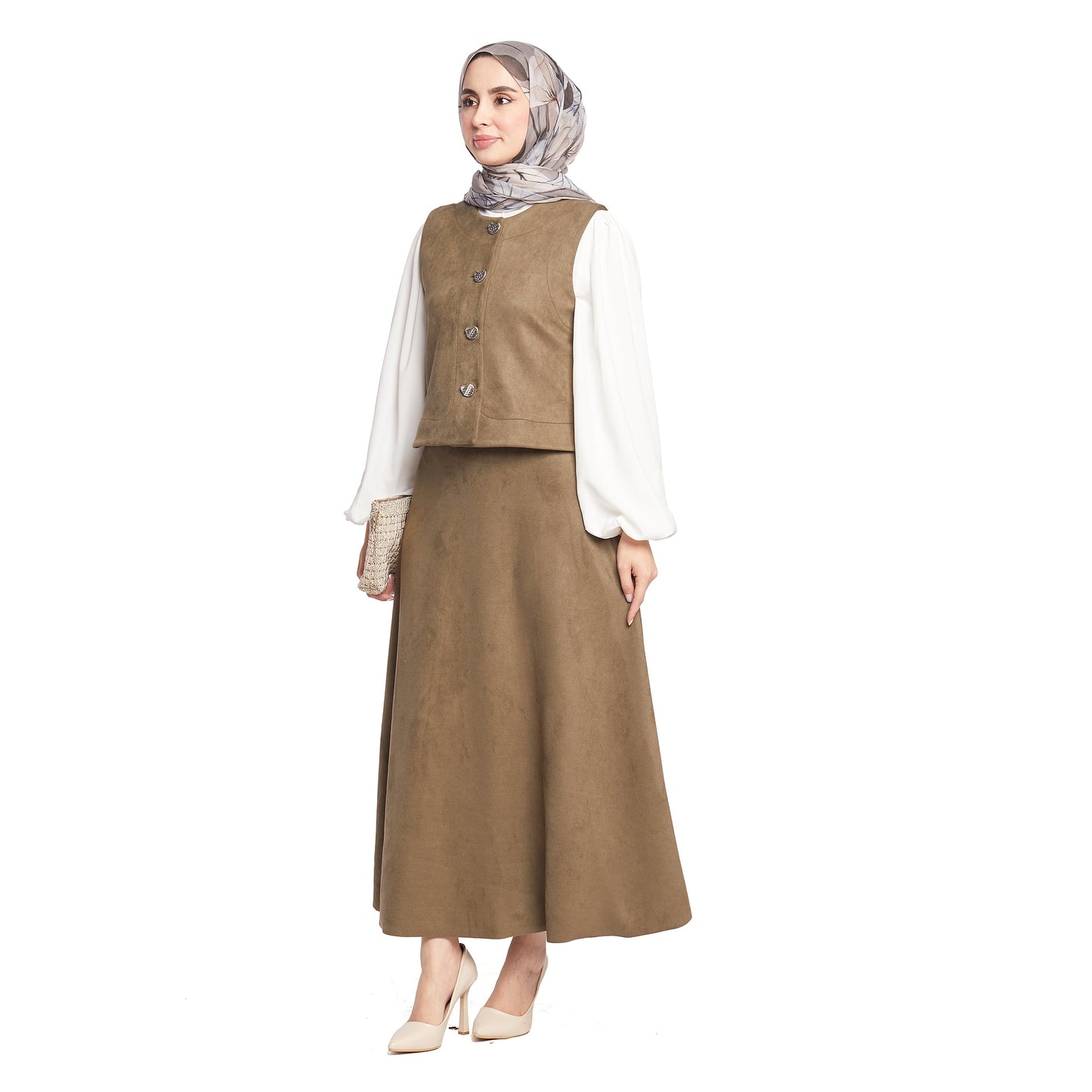 Suede/Velvet Silver Buttoned Skirt Suit