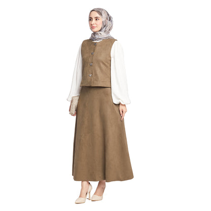 Suede/Velvet Silver Buttoned Skirt Suit