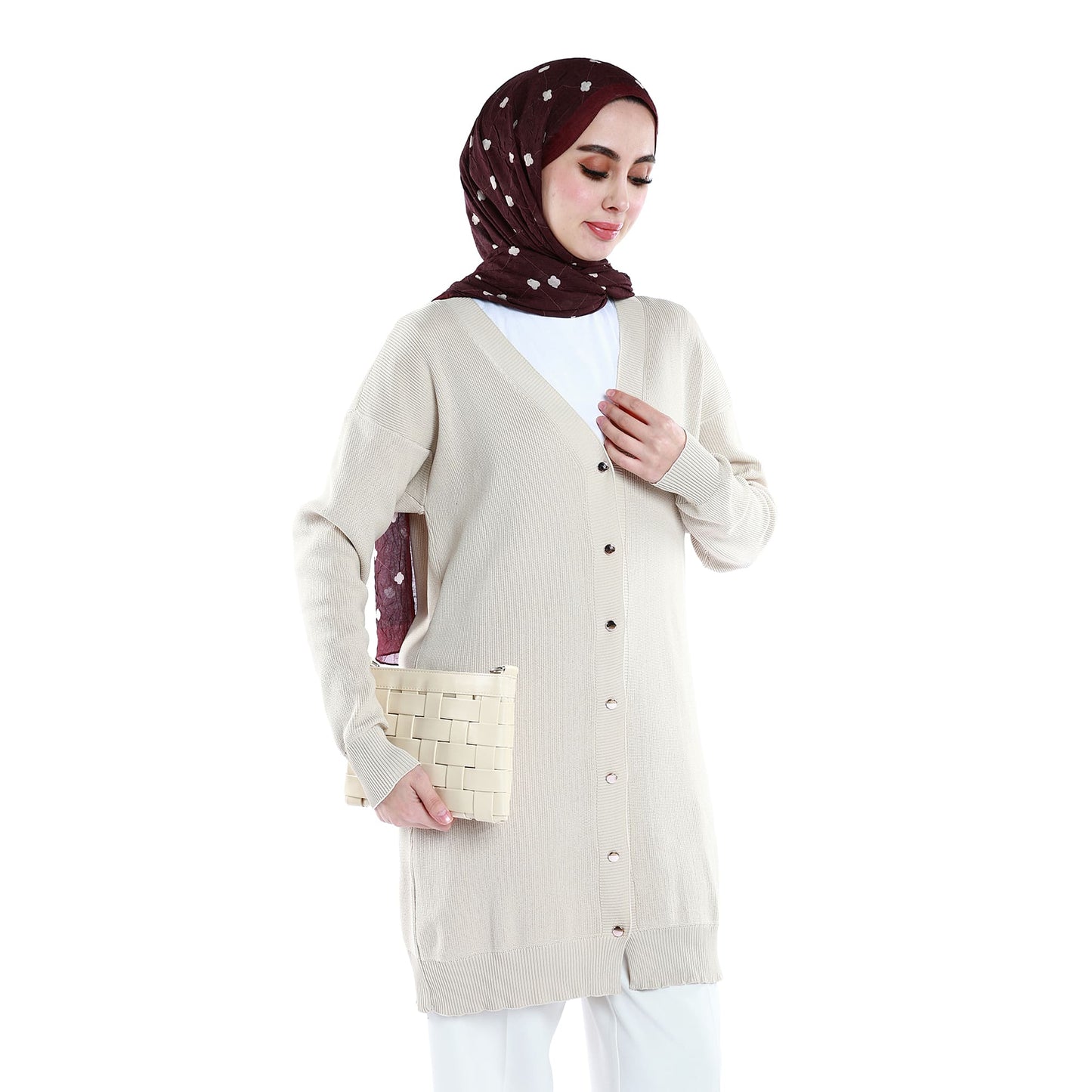 Oversized V-Neck Knit with Shiny Metal Buttons