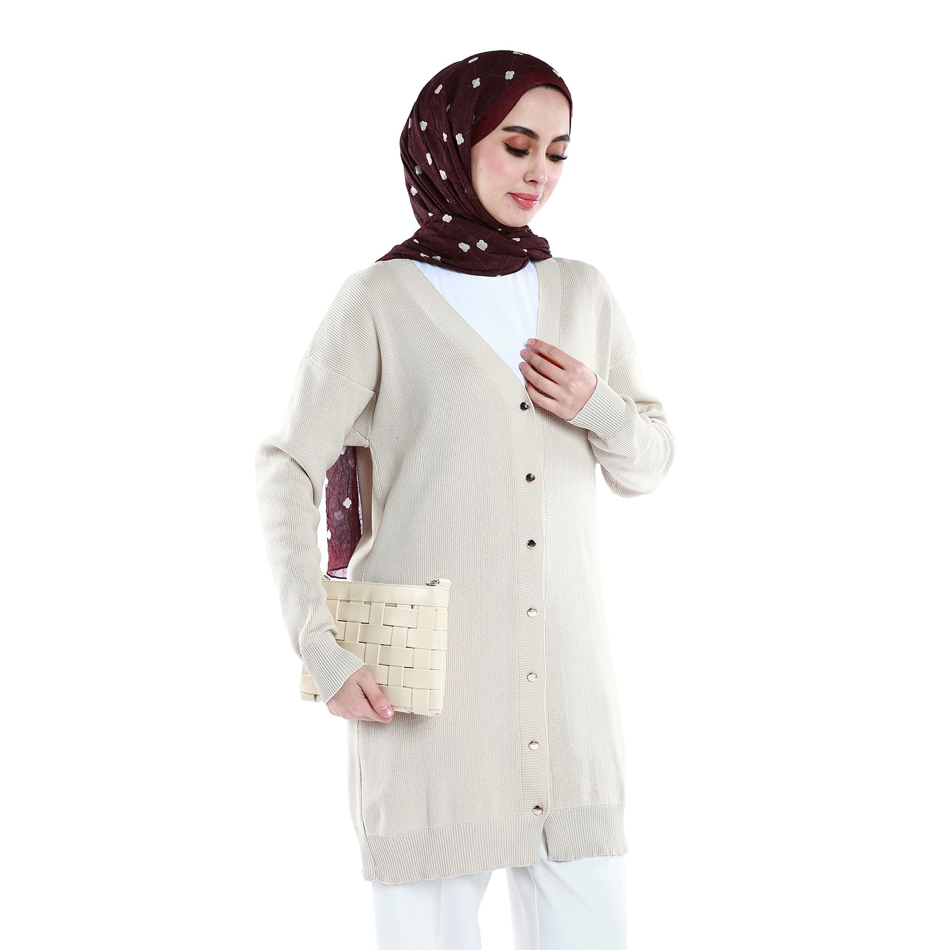 Oversized V-Neck Knit with Shiny Metal Buttons