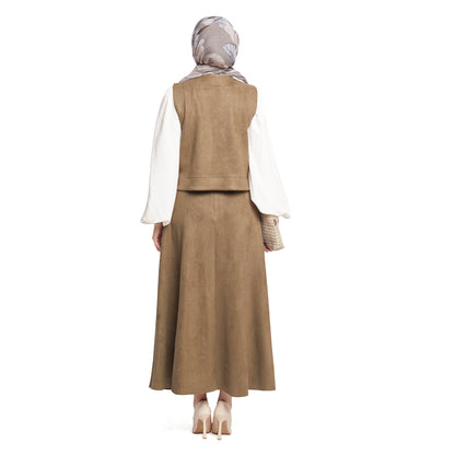 Suede/Velvet Silver Buttoned Skirt Suit