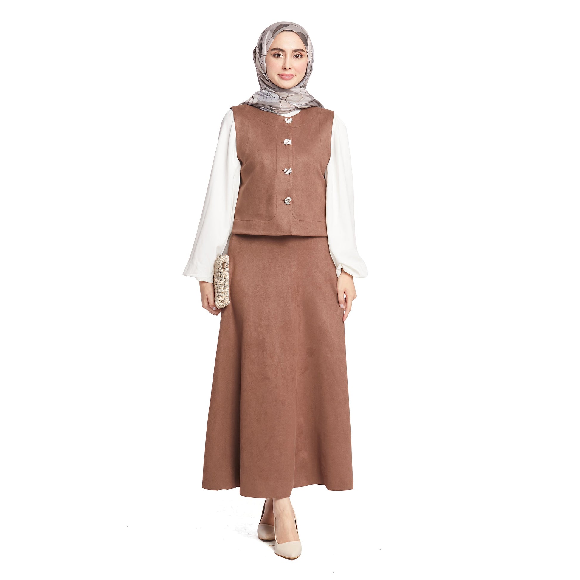 Suede/Velvet Silver Buttoned Skirt Suit