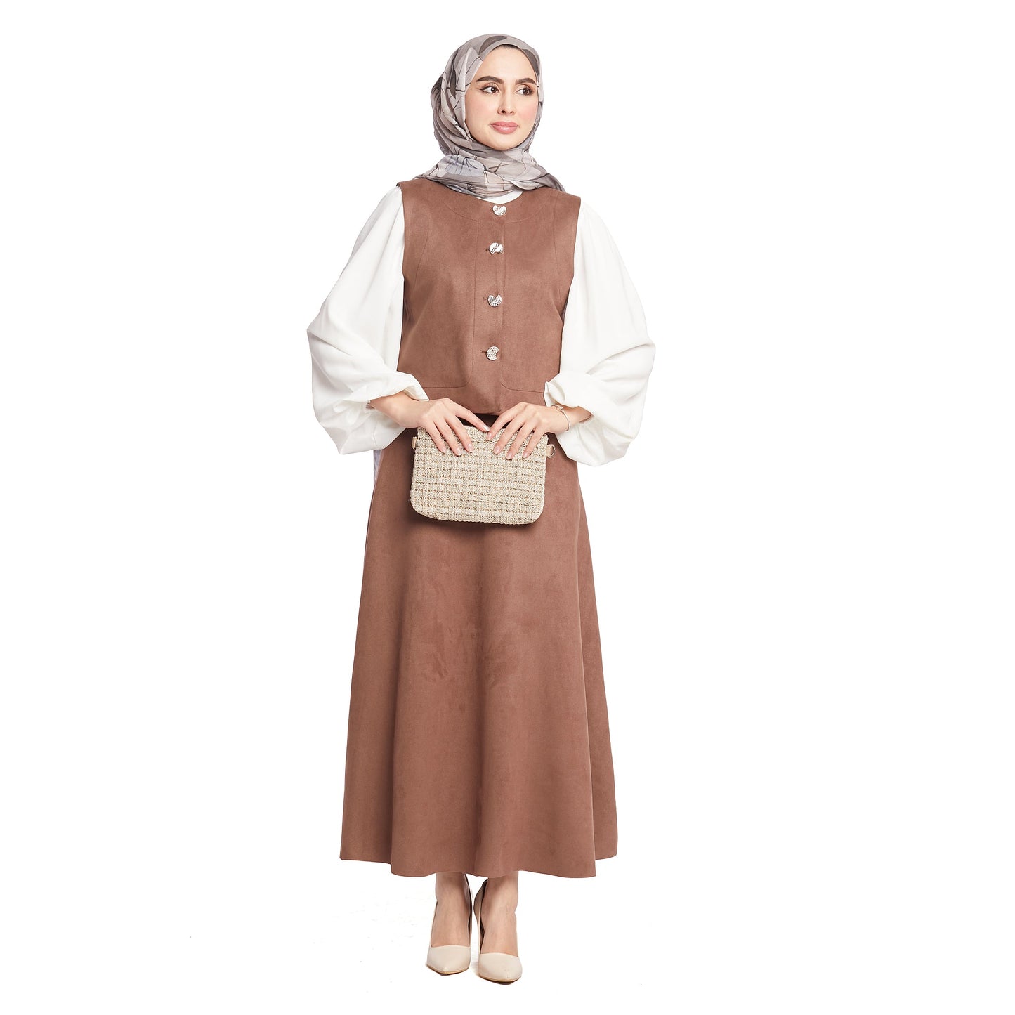 Suede/Velvet Silver Buttoned Skirt Suit