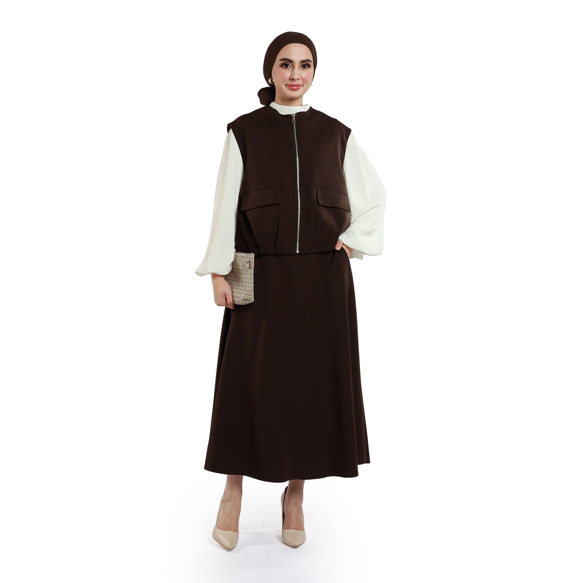Zip-Up Skirt Suit