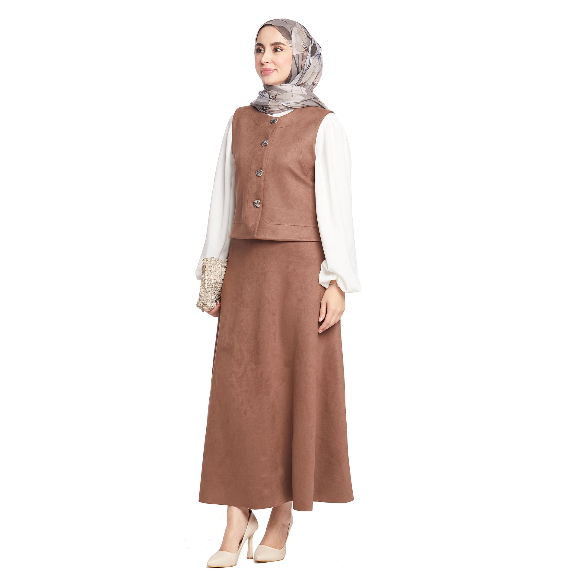 Suede/Velvet Silver Buttoned Skirt Suit