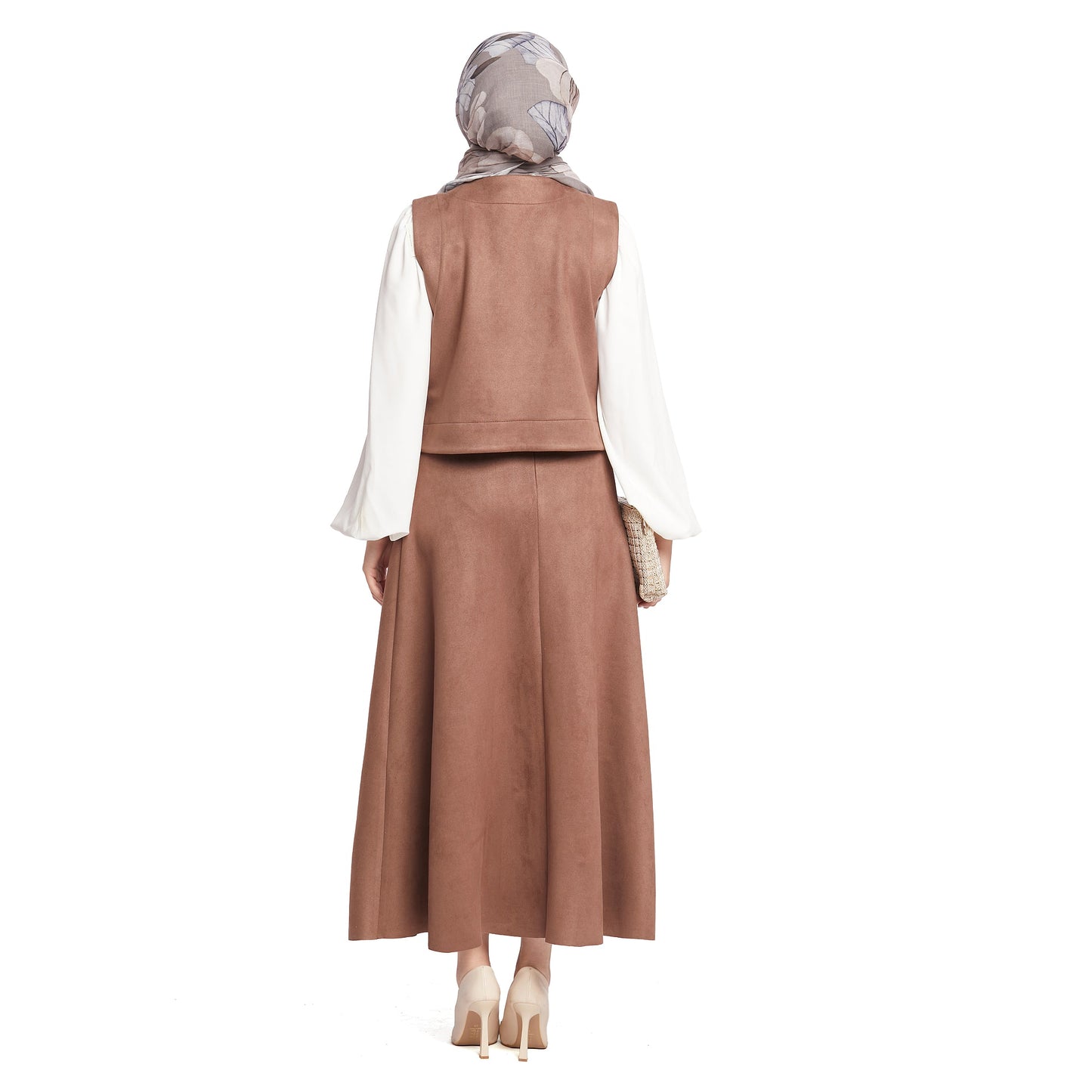 Suede/Velvet Silver Buttoned Skirt Suit