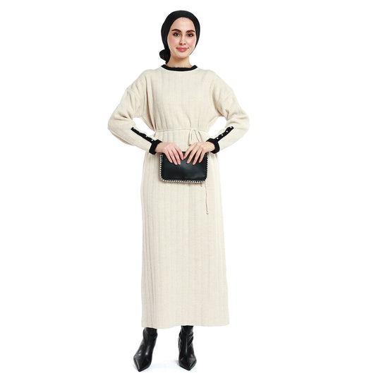 Maxi Knit Dress Striped with Stone and Furry Detailing