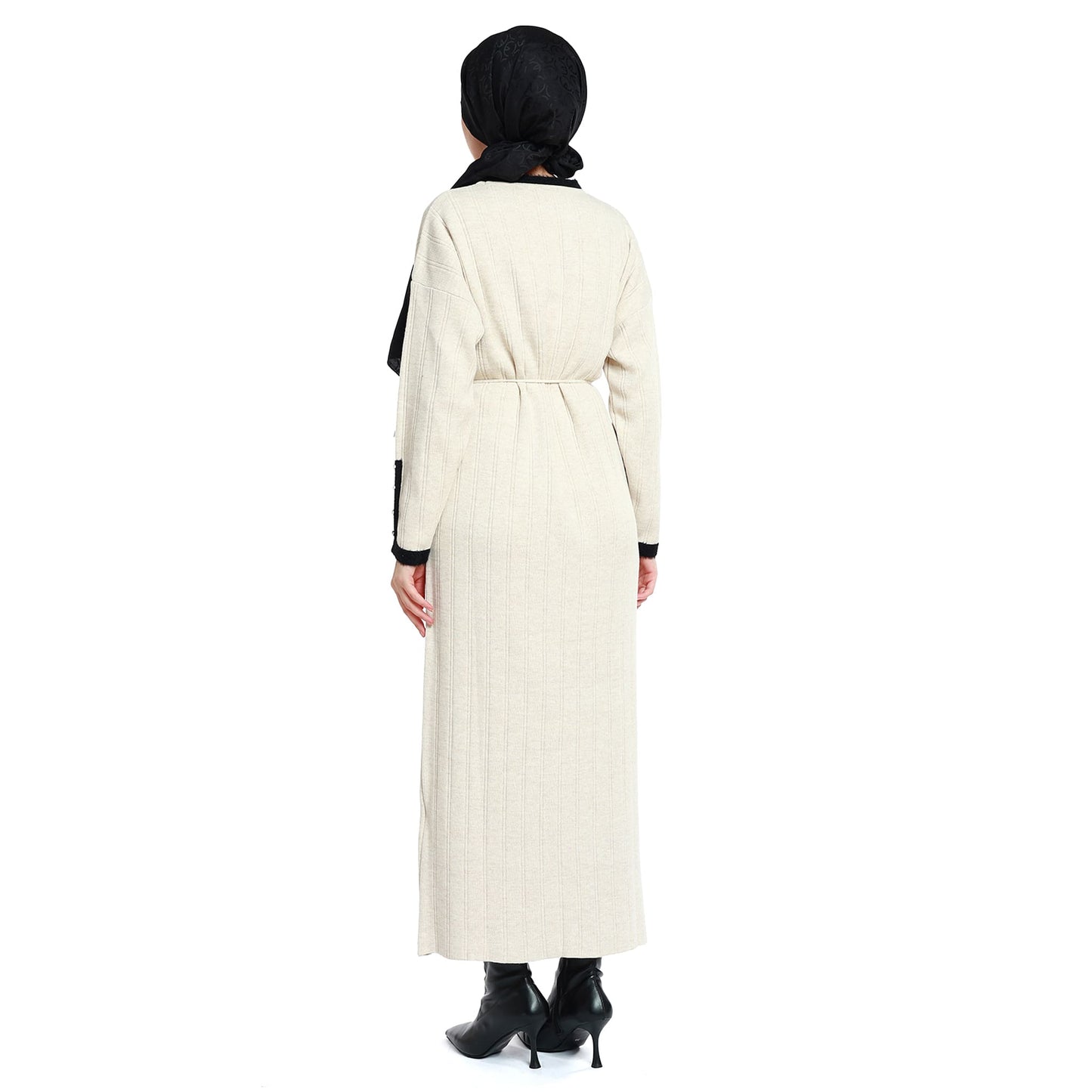 Maxi Knit Dress Striped with Stone and Furry Detailing