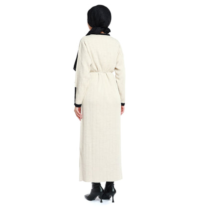 Maxi Knit Dress Striped with Stone and Furry Detailing