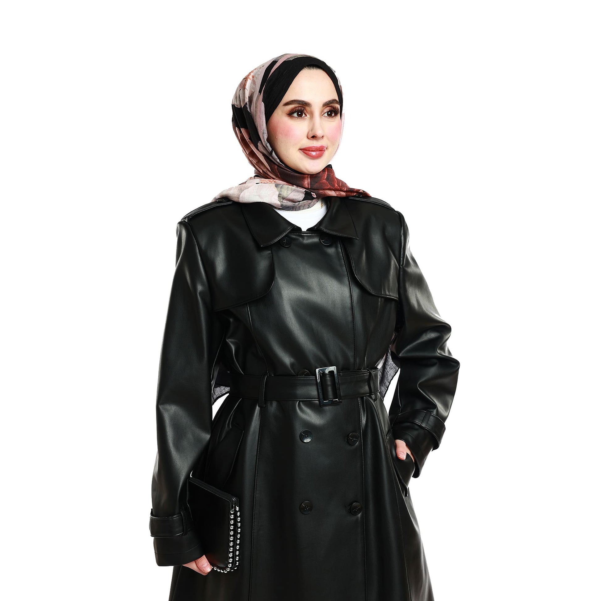 Epaulette and Belt Detail Lined Leather Coat