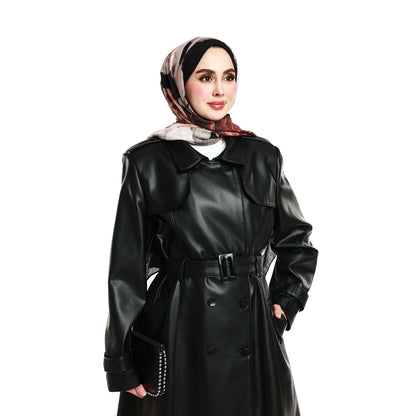 Epaulette and Belt Detail Lined Leather Coat