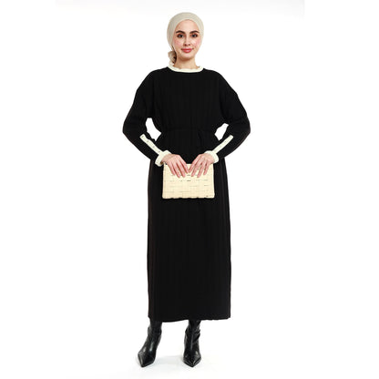 Maxi Knit Dress Striped with Stone and Furry Detailing