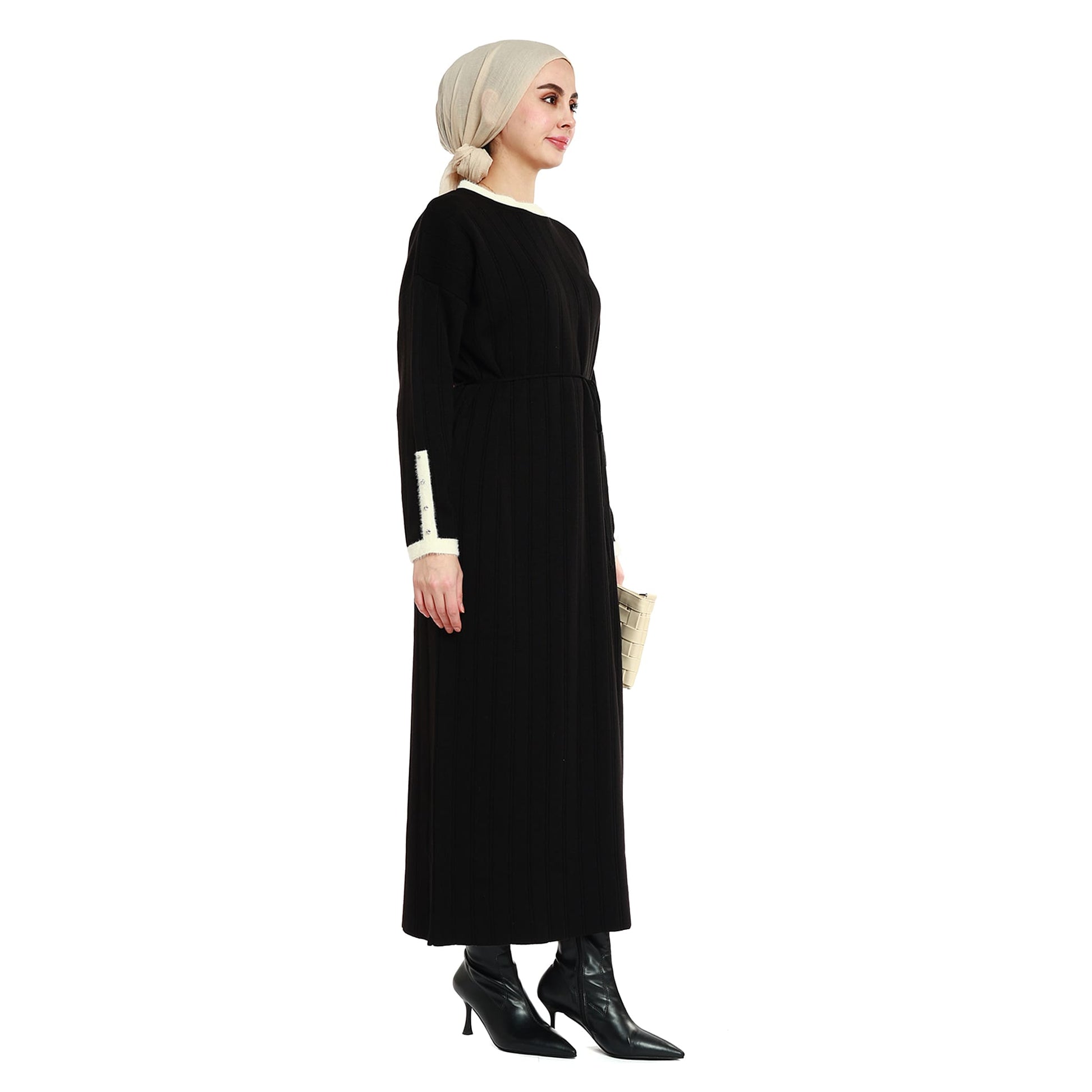 Maxi Knit Dress Striped with Stone and Furry Detailing