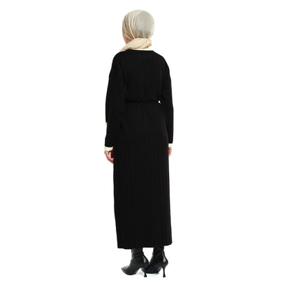 Maxi Knit Dress Striped with Stone and Furry Detailing