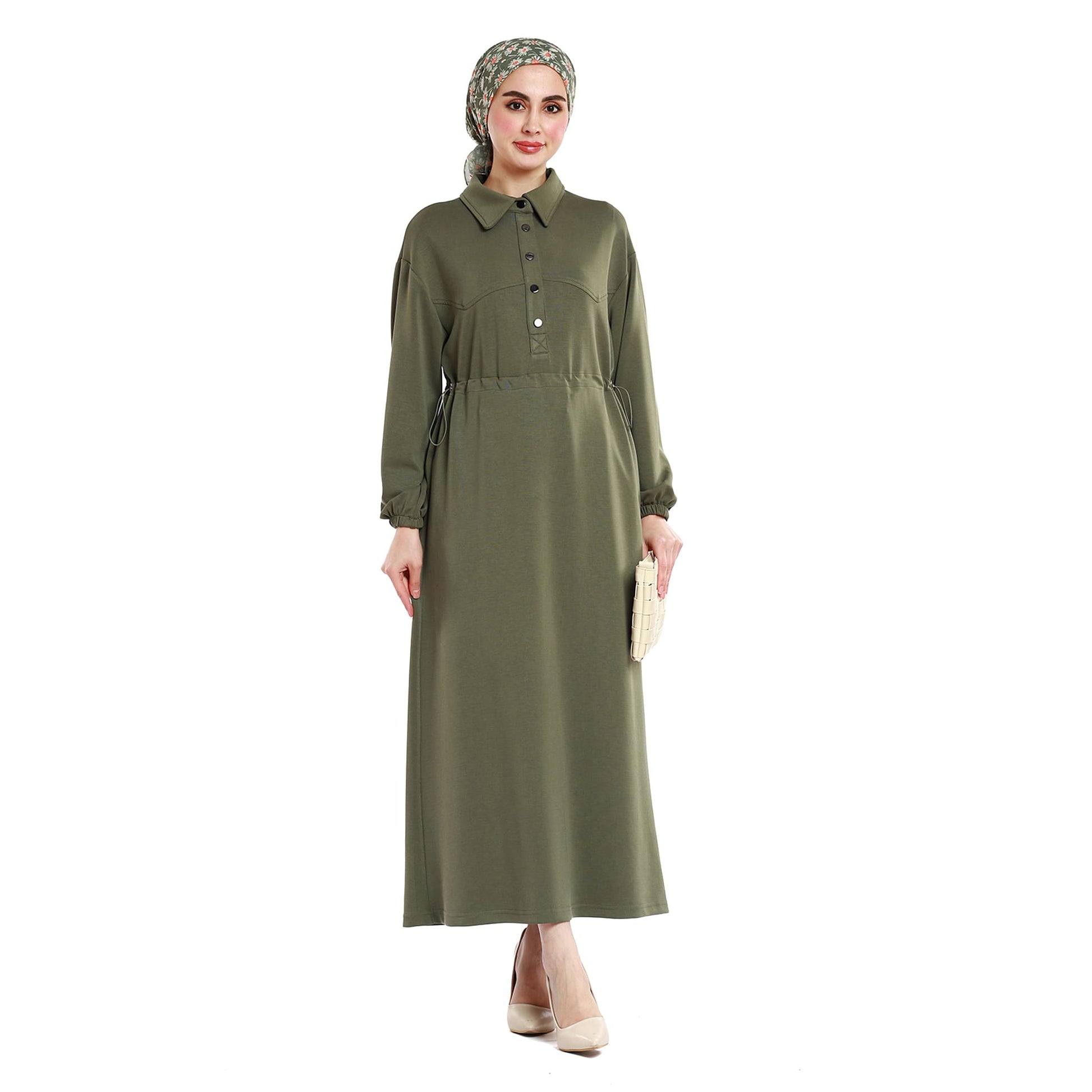 Polo Collar Maxi Dress with Gathered Detail