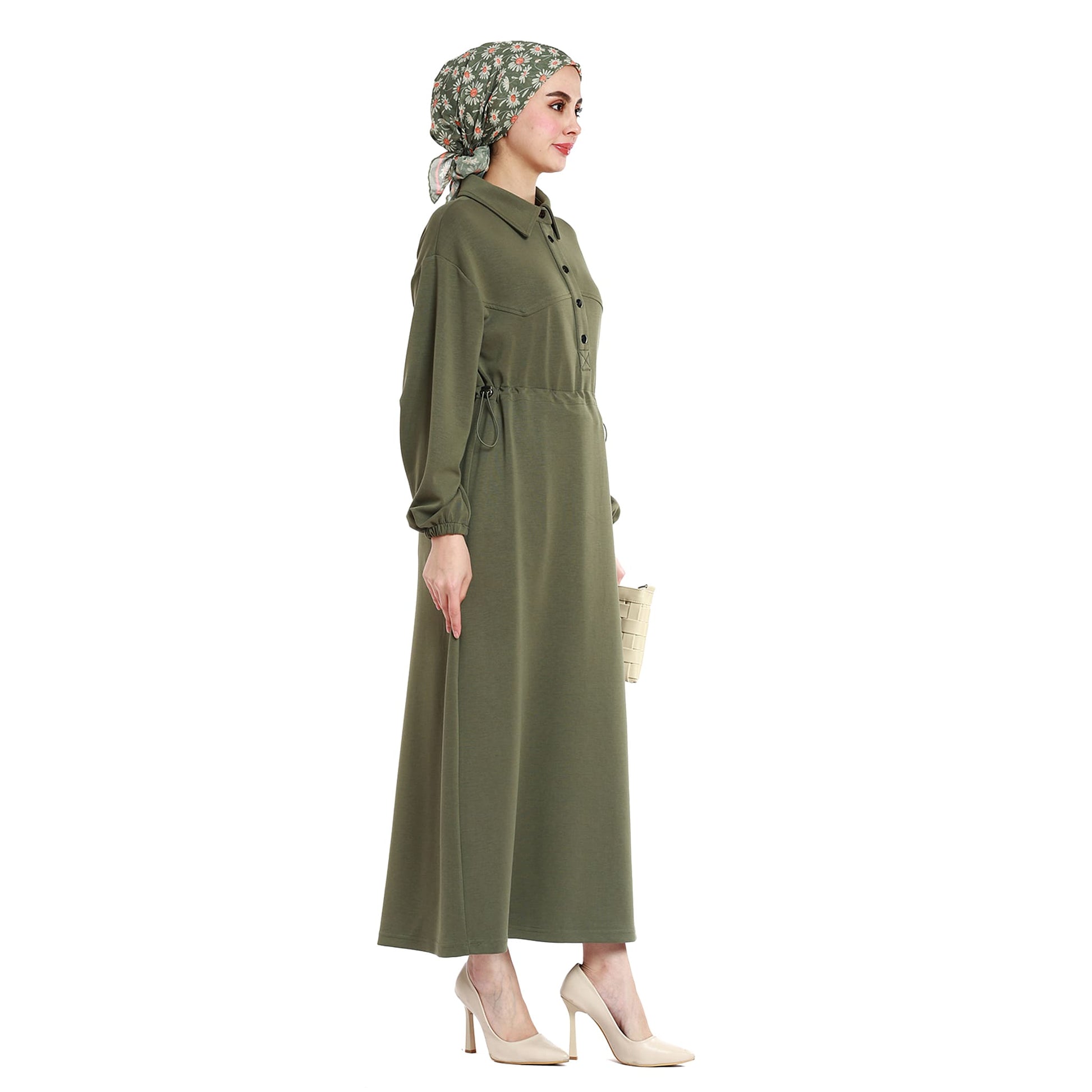 Polo Collar Maxi Dress with Gathered Detail