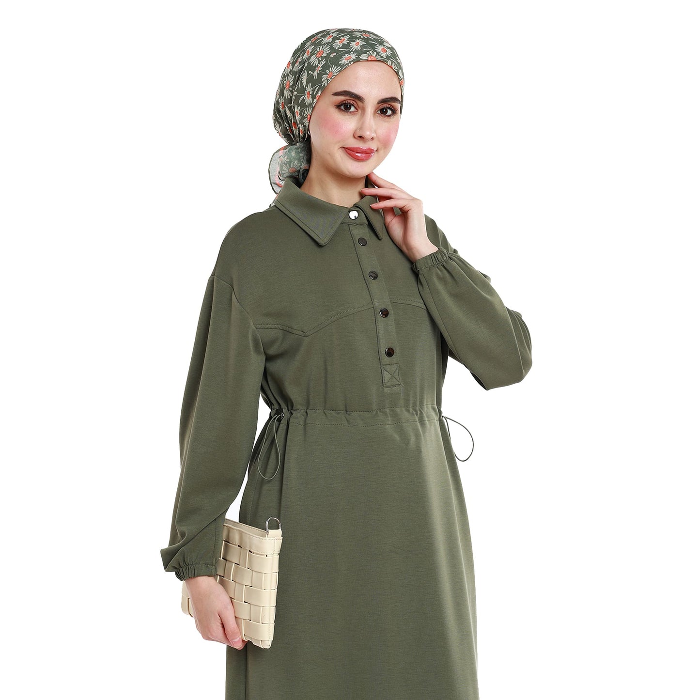 Polo Collar Maxi Dress with Gathered Detail