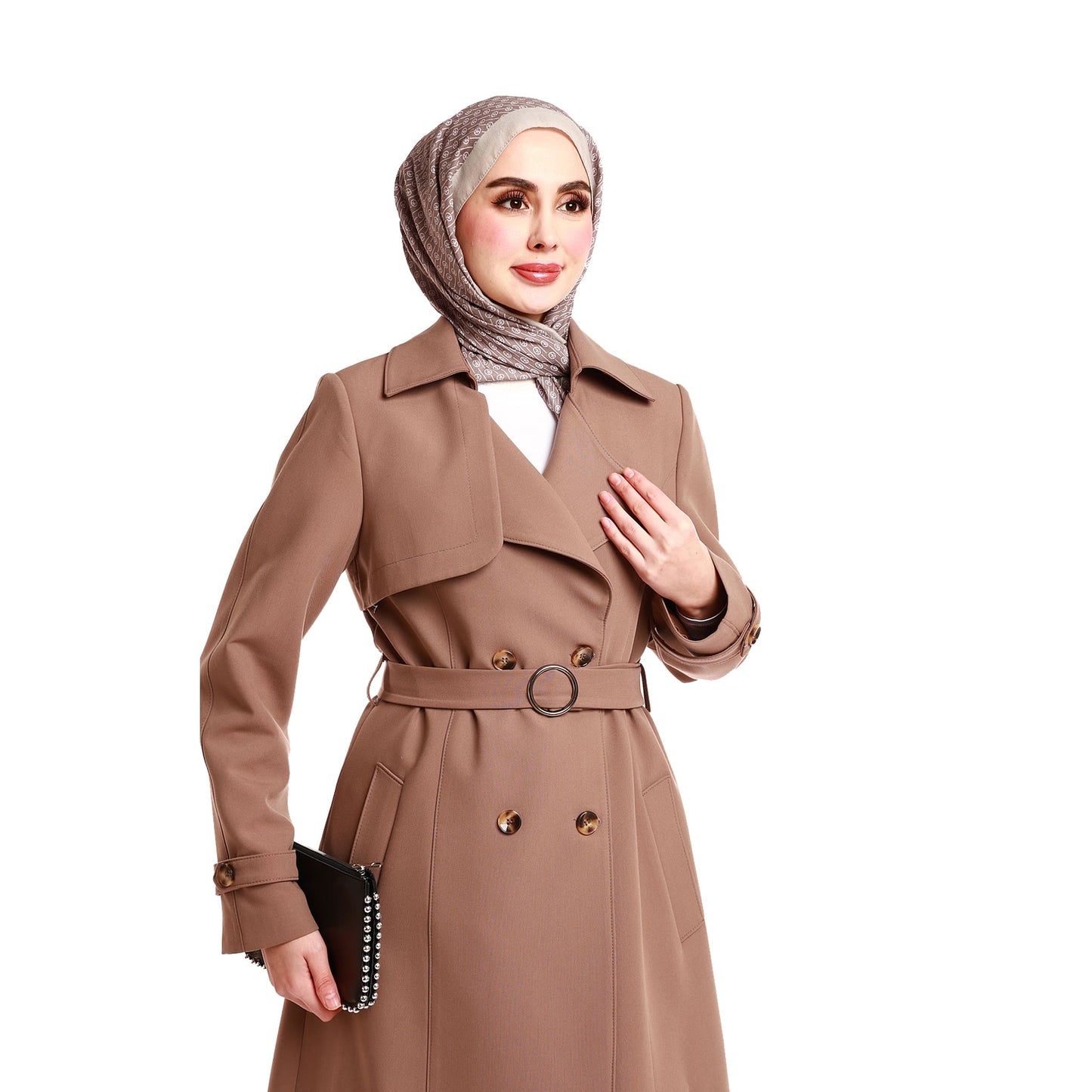 Double-Breasted Belted Polo Collar Lined Coat