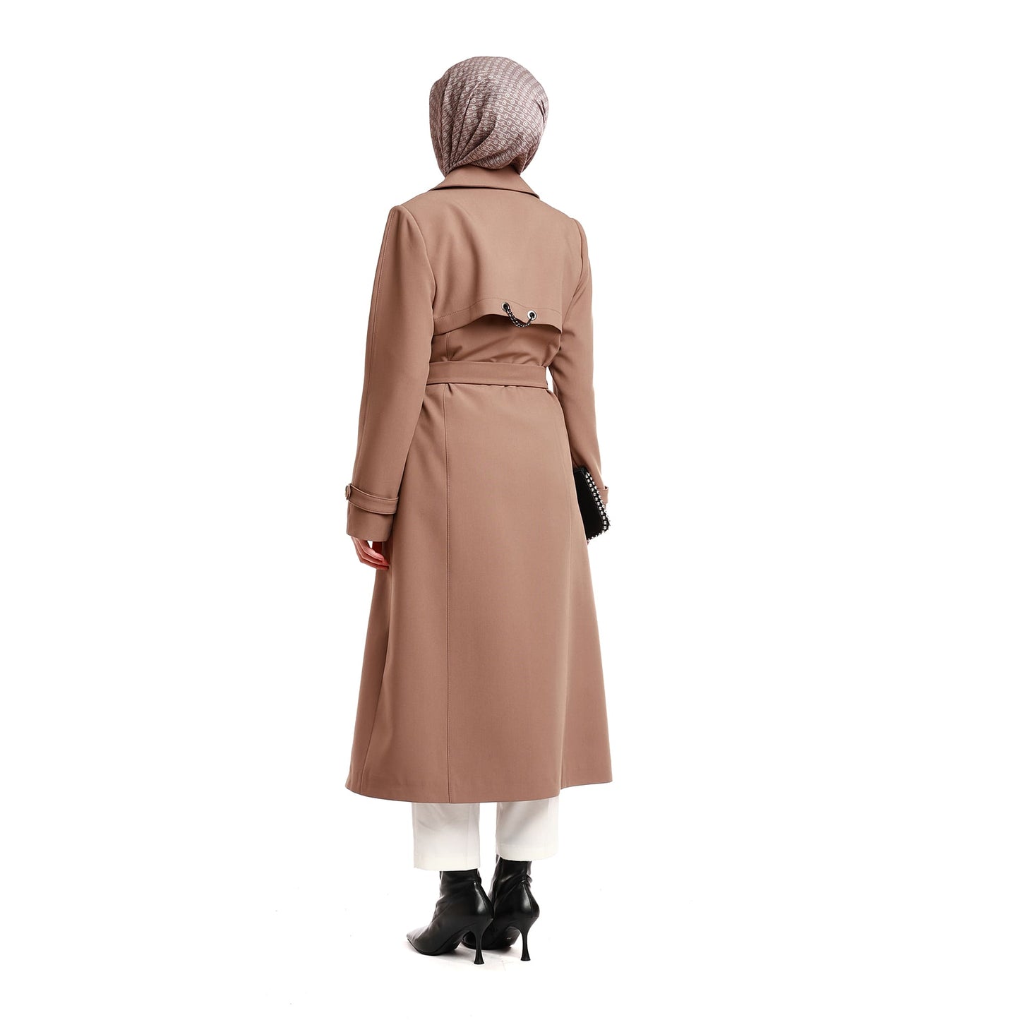 Double-Breasted Belted Polo Collar Lined Coat