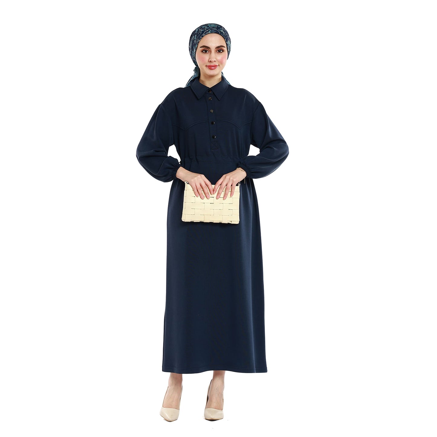 Polo Collar Maxi Dress with Gathered Detail
