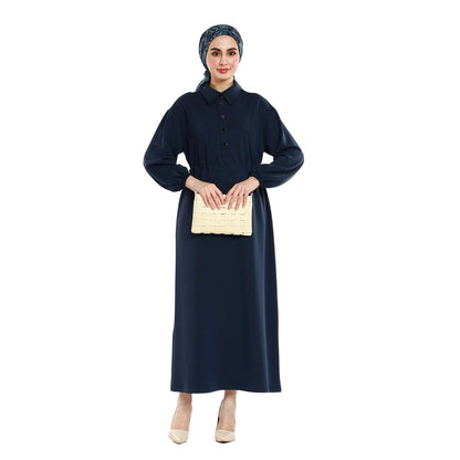 Polo Collar Maxi Dress with Gathered Detail