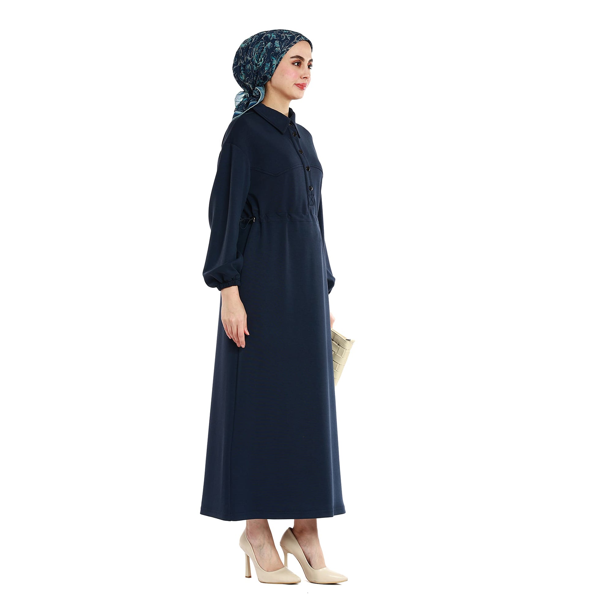Polo Collar Maxi Dress with Gathered Detail