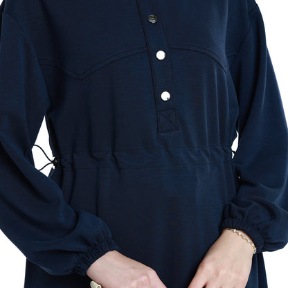 Polo Collar Maxi Dress with Gathered Detail