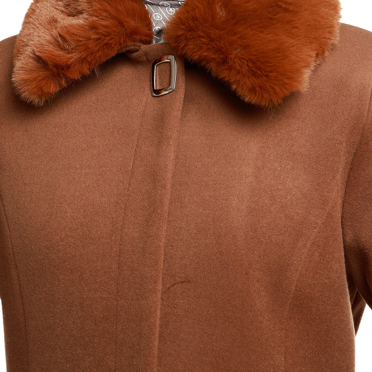 Wool Coat with Fur Collar and Hidden Placket