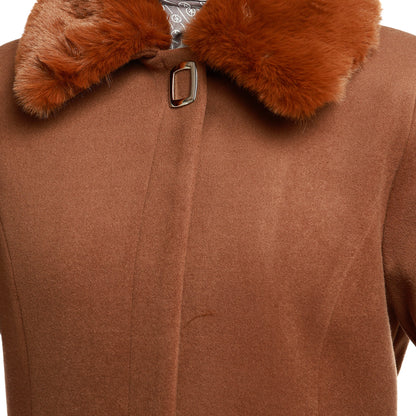 Wool Coat with Fur Collar and Hidden Placket