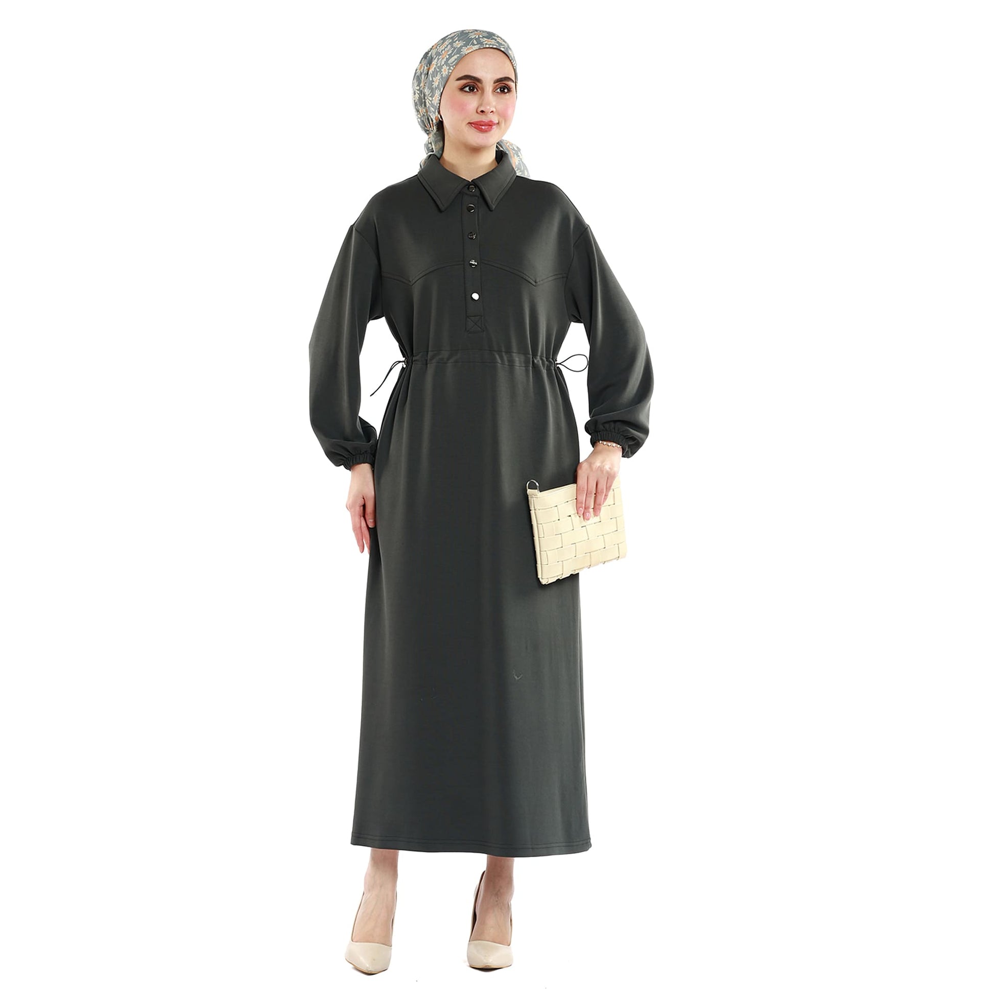 Polo Collar Maxi Dress with Gathered Detail