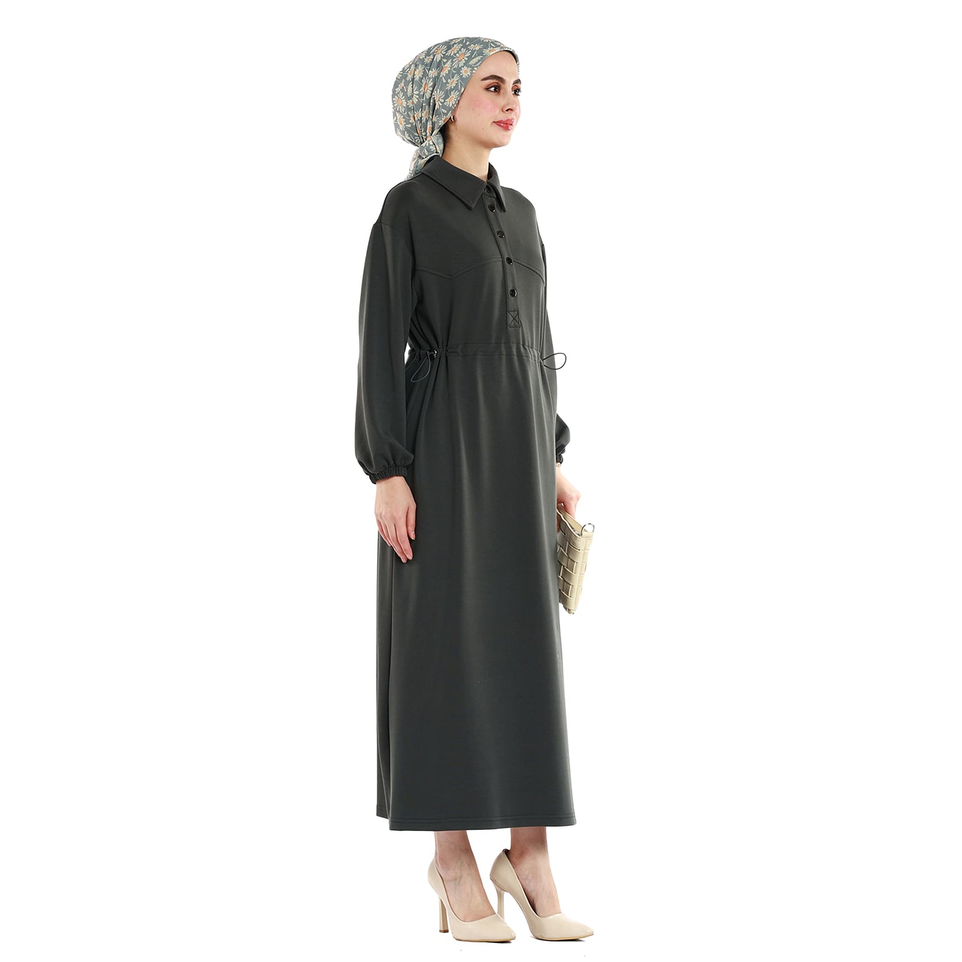Polo Collar Maxi Dress with Gathered Detail