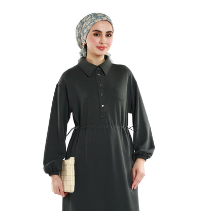 Polo Collar Maxi Dress with Gathered Detail