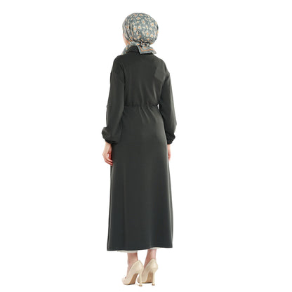 Polo Collar Maxi Dress with Gathered Detail