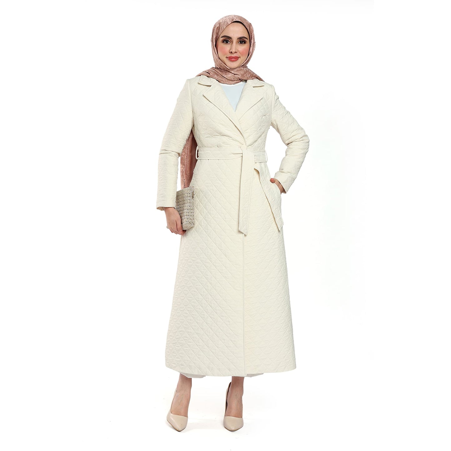 Diamond Quilted Belted Double Breasted Coat
