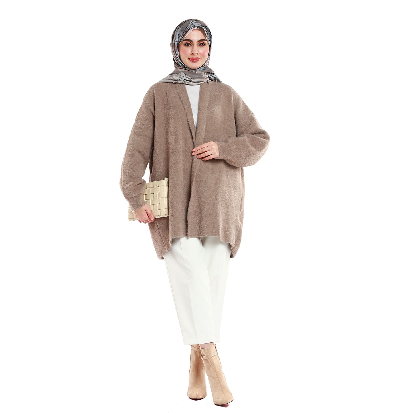Shawl Collar Furry Oversize Cardigan without Buttons
