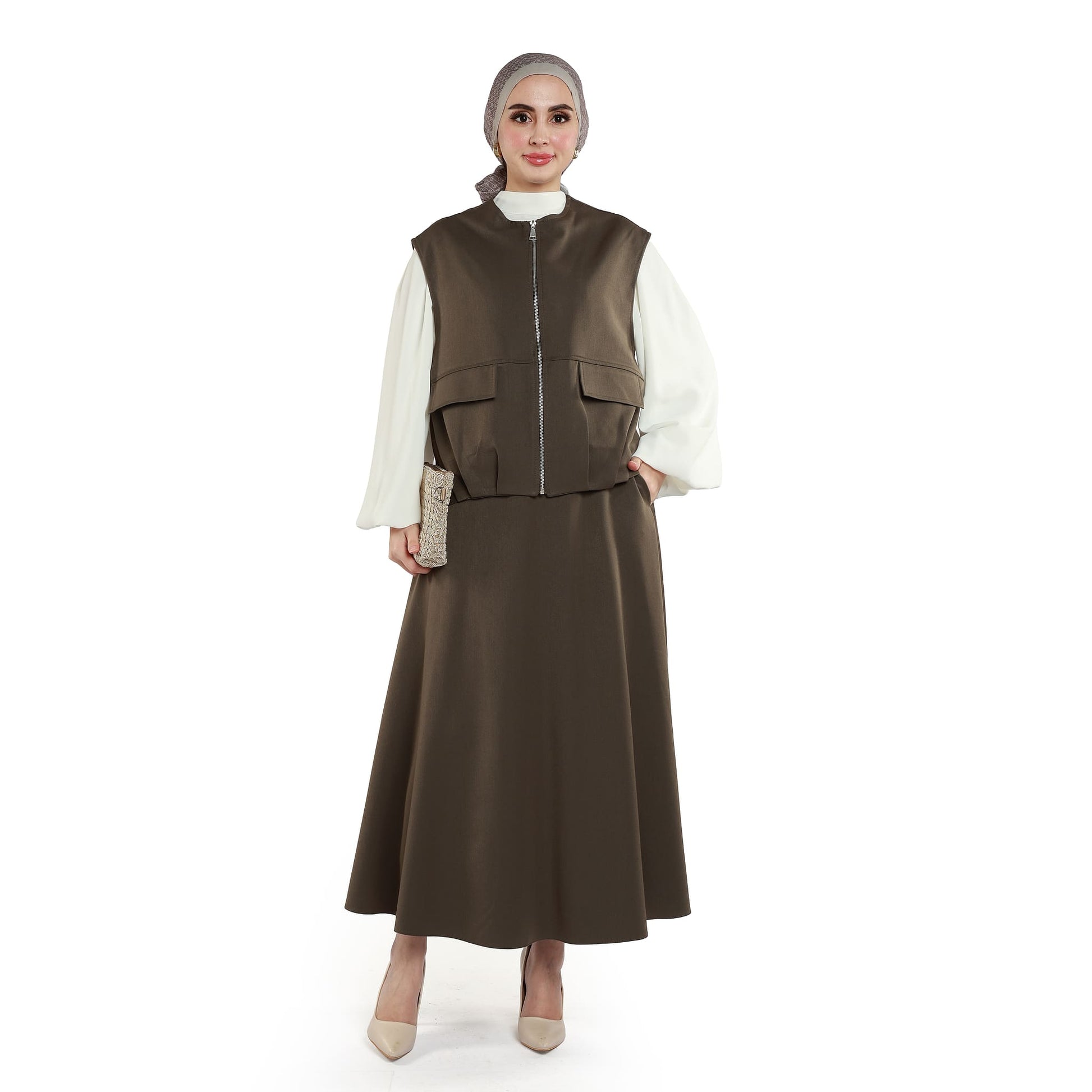 Zip-Up Skirt Suit