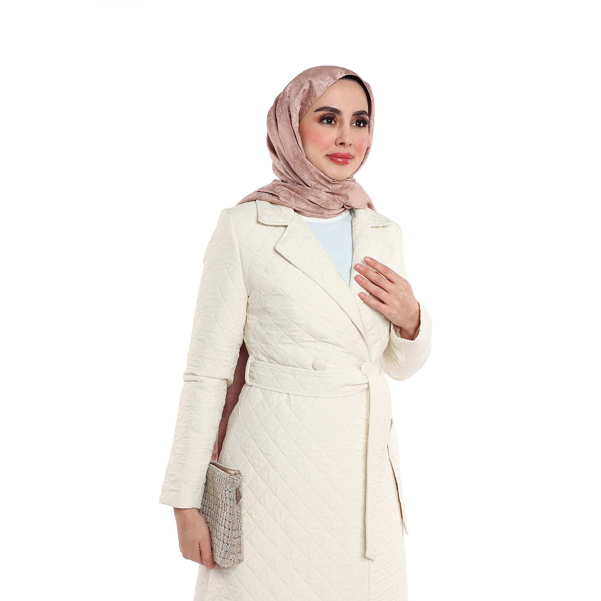 Diamond Quilted Belted Double Breasted Coat