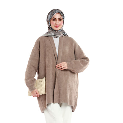 Shawl Collar Furry Oversize Cardigan without Buttons