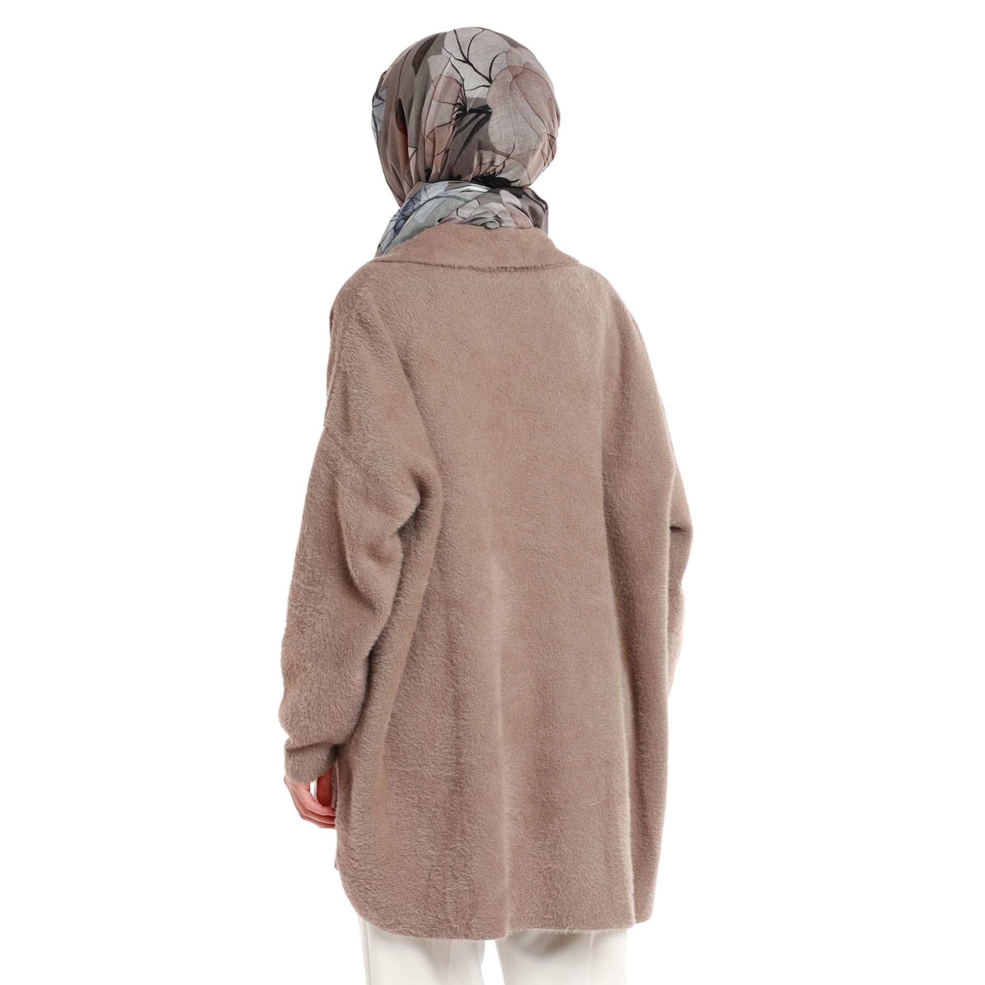 Shawl Collar Furry Oversize Cardigan without Buttons