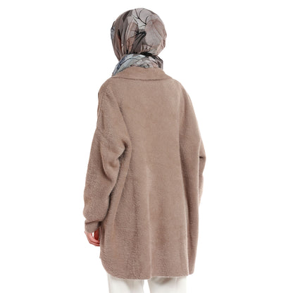 Shawl Collar Furry Oversize Cardigan without Buttons