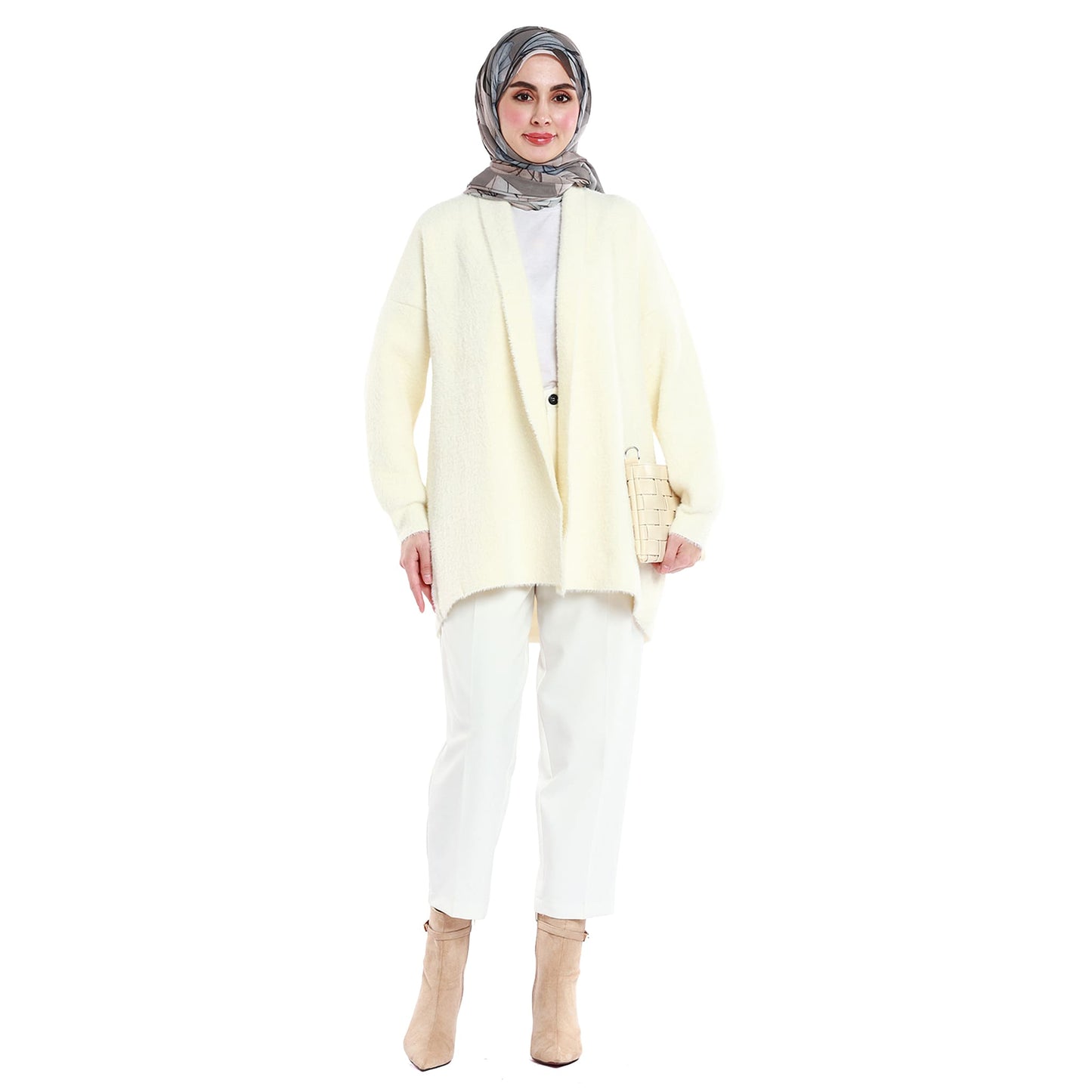 Shawl Collar Furry Oversize Cardigan without Buttons