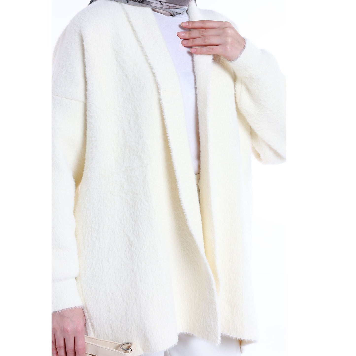 Shawl Collar Furry Oversize Cardigan without Buttons