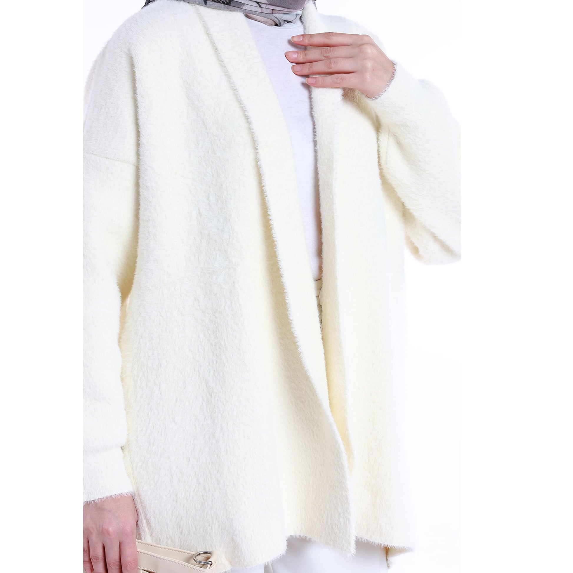 Shawl Collar Furry Oversize Cardigan without Buttons