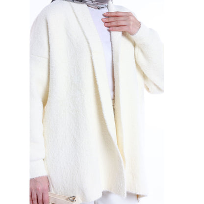 Shawl Collar Furry Oversize Cardigan without Buttons