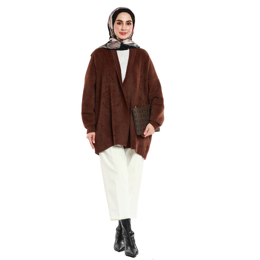 Shawl Collar Furry Oversize Cardigan without Buttons