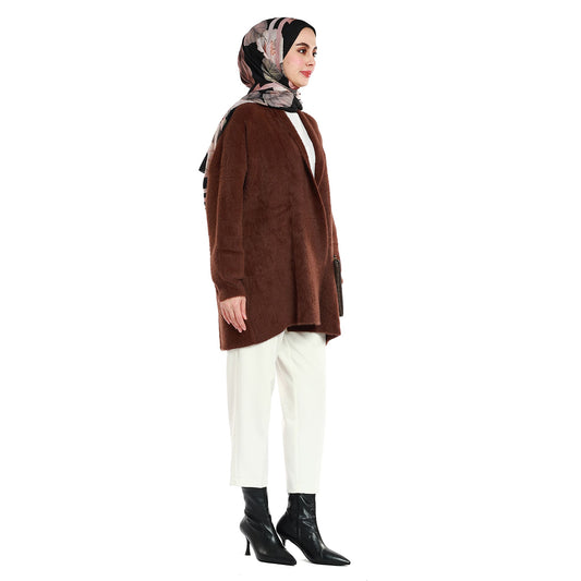 Shawl Collar Furry Oversize Cardigan without Buttons