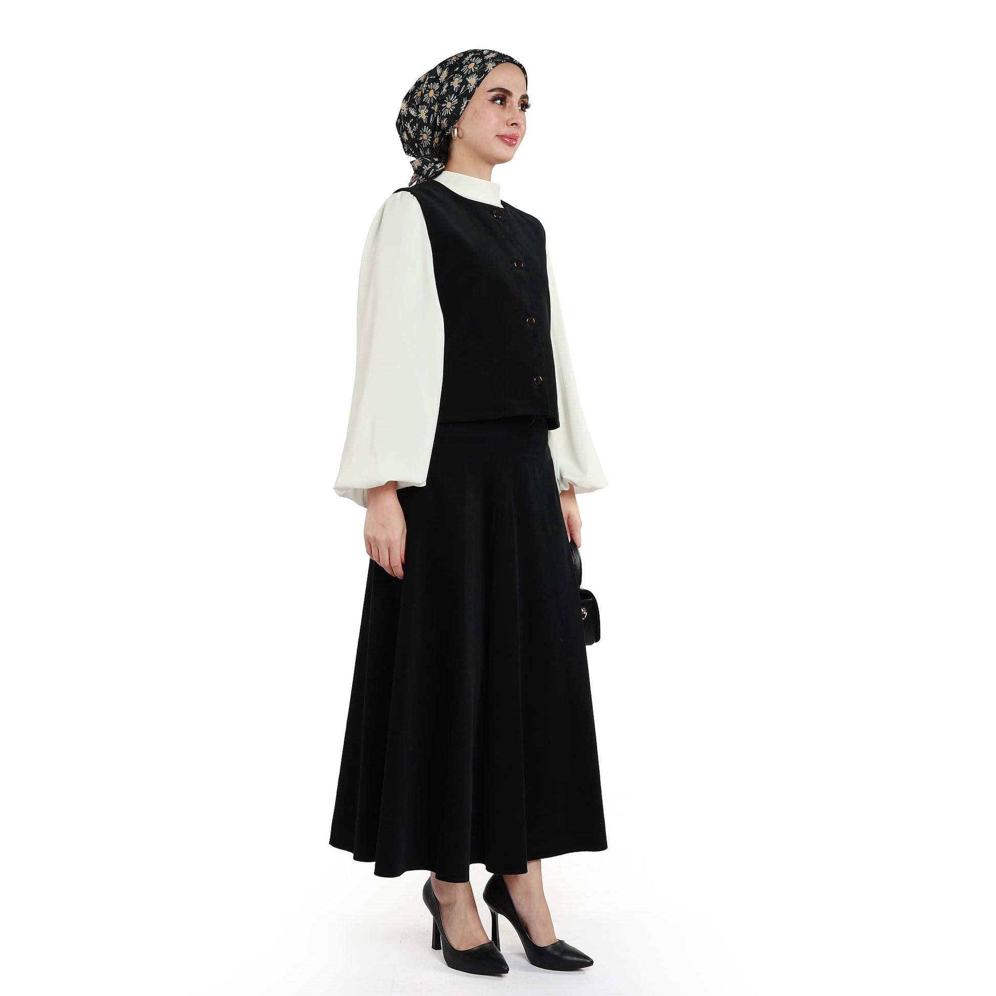 Suede/Velvet Silver Buttoned Skirt Suit