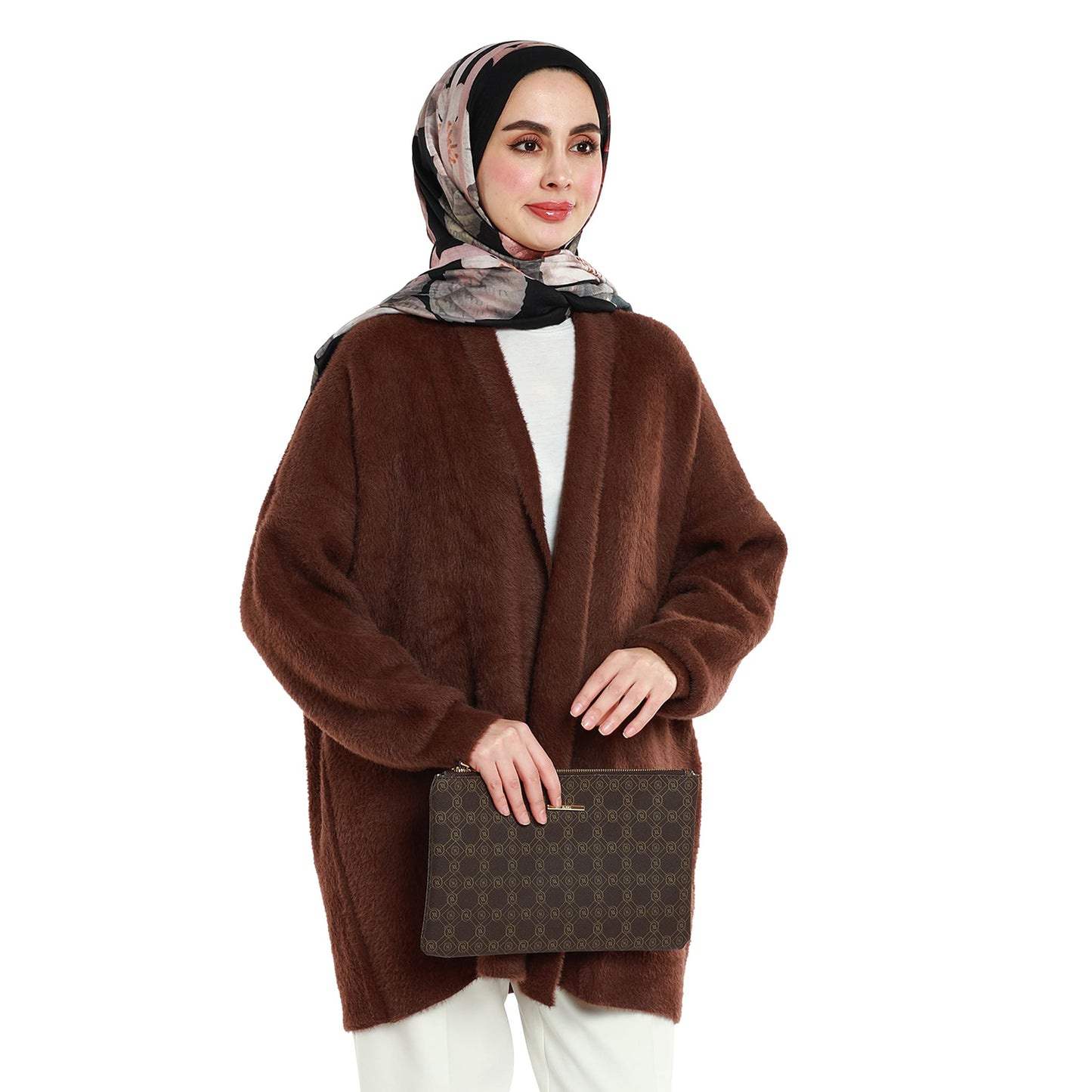 Shawl Collar Furry Oversize Cardigan without Buttons