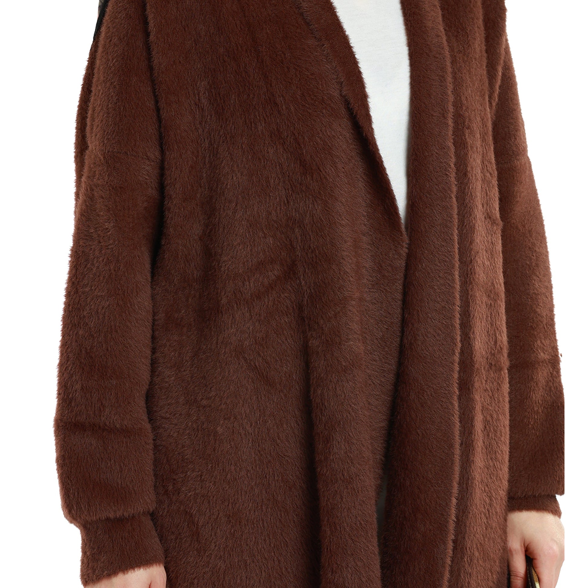 Shawl Collar Furry Oversize Cardigan without Buttons