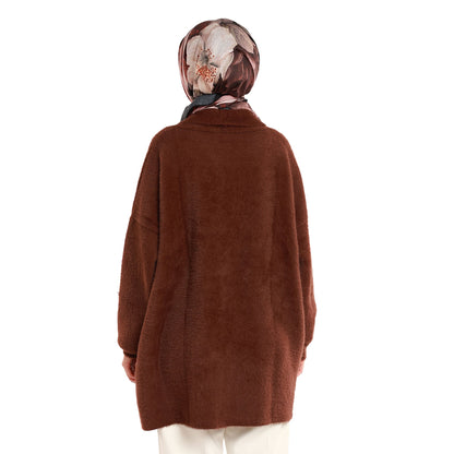 Shawl Collar Furry Oversize Cardigan without Buttons